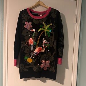 Tropical Flamingo Black Sweater